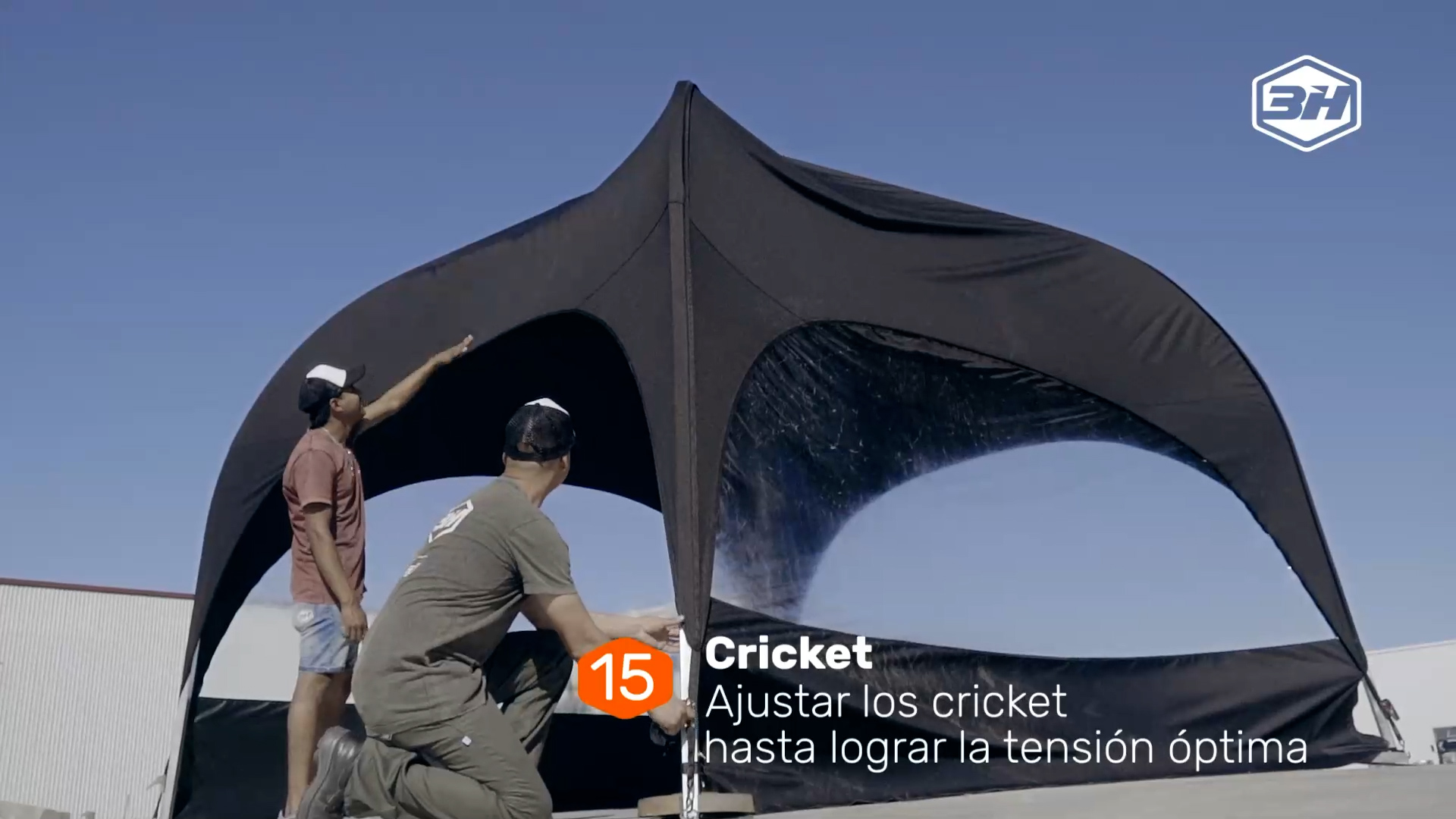 Instrucciones 3H: ajustar los cricket hasta lograr la tensión óptima de la carpa